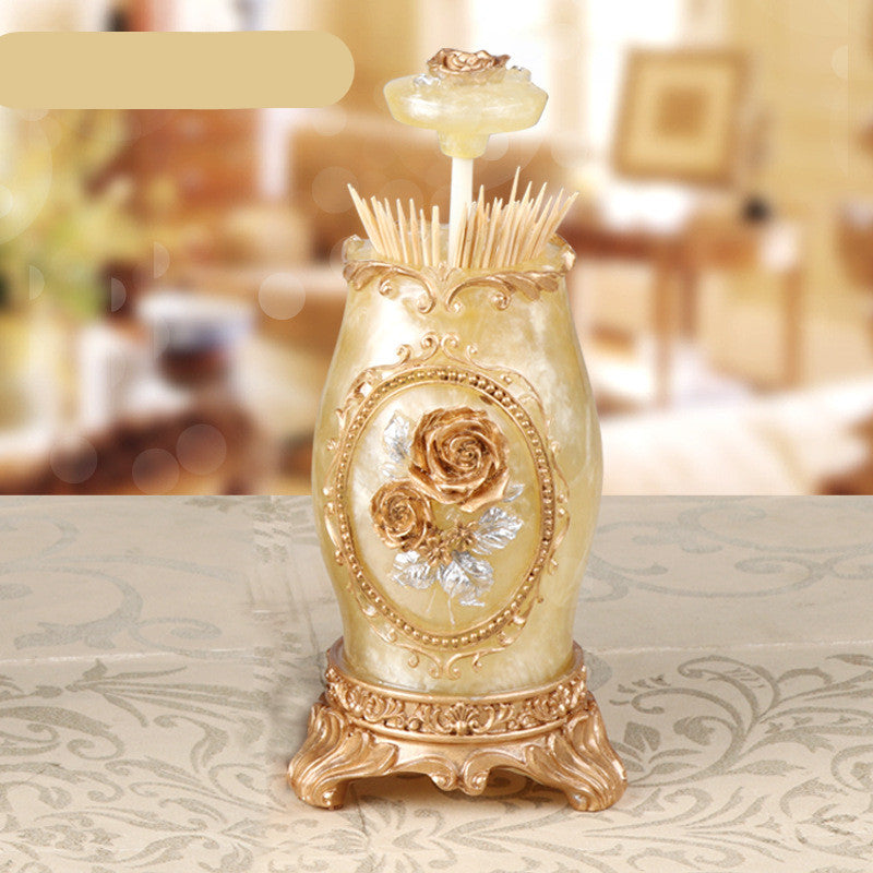 European Pearlescent Resin Swab & Toothpick Box – Carved Floral Accent Holder