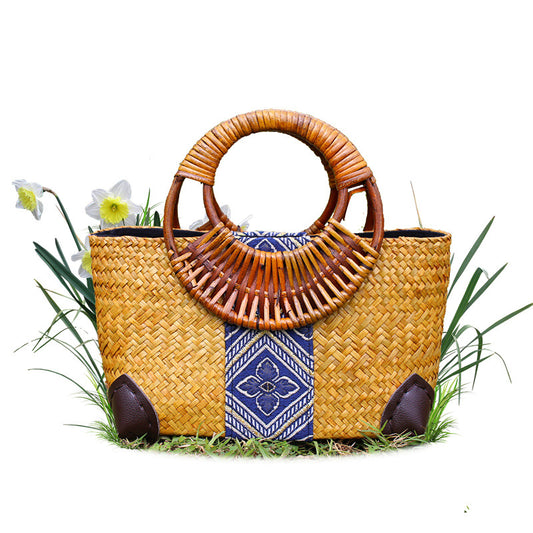 Vintage Handwoven Straw Tote - Artisan Summer Bag