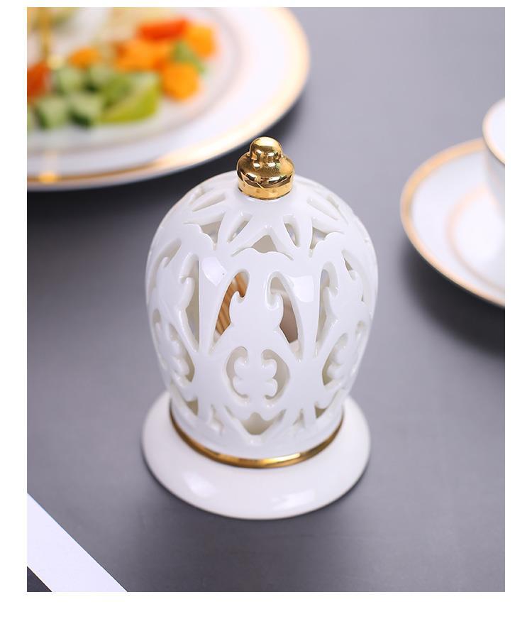 White Ceramic Toothpick Box – Gilt Hollow Vintage Design