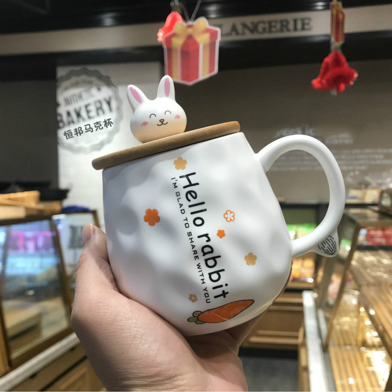 Cute Rogue Rabbit Ceramic Mug Mug With Lid Spoon