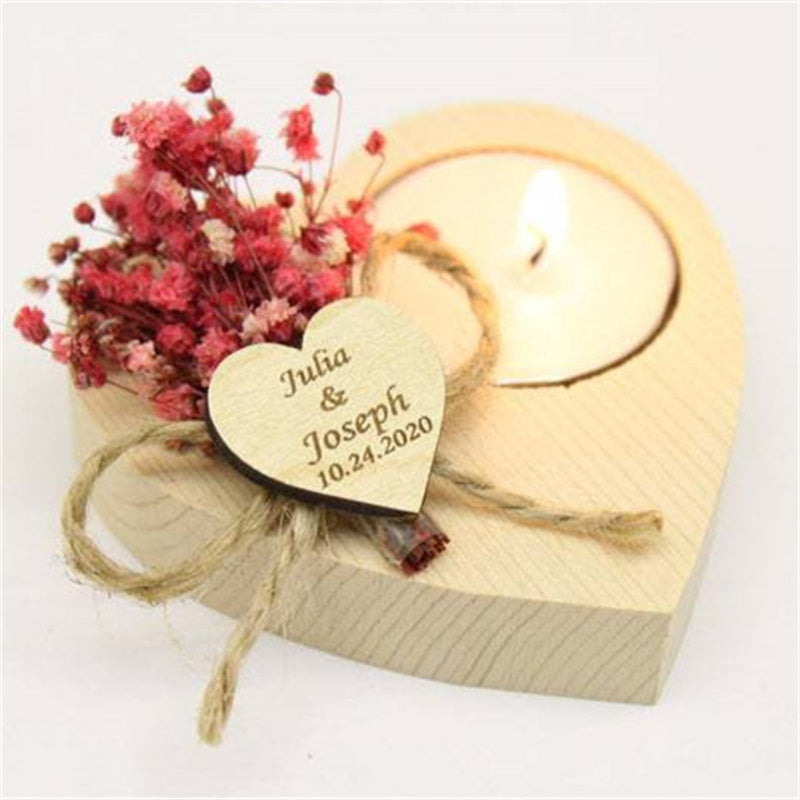 Personalized Wedding Candle – Rustic Keepsake with Engraved Heart