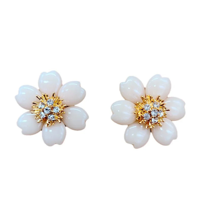 French Floral Stud Earrings – Elegant Gold‑Plated Light‑Luxury Design