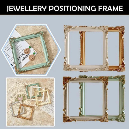 Decorative jewelry frames on a light blue background with 'Jewellery Positioning Frame' text.