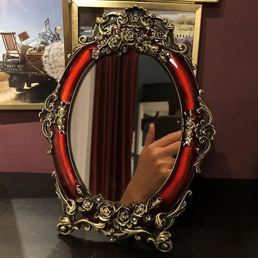 Red Rose Oval Vanity Mirror – HD Glass, Desktop Accent