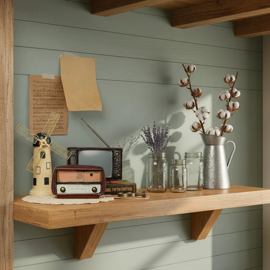 Vintage radio and television set on a table with sheet music in the background