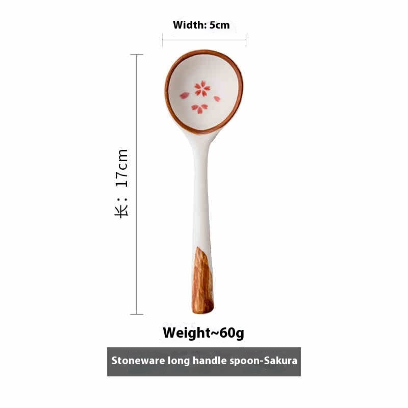 Kiln‑Glazed Ceramic Soup Spoon – Rustic Coarse Pottery Ladle