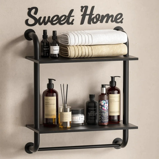 Rustic Industrial Bathroom Shelf 17.3in Black - Nanna's Unique Findings