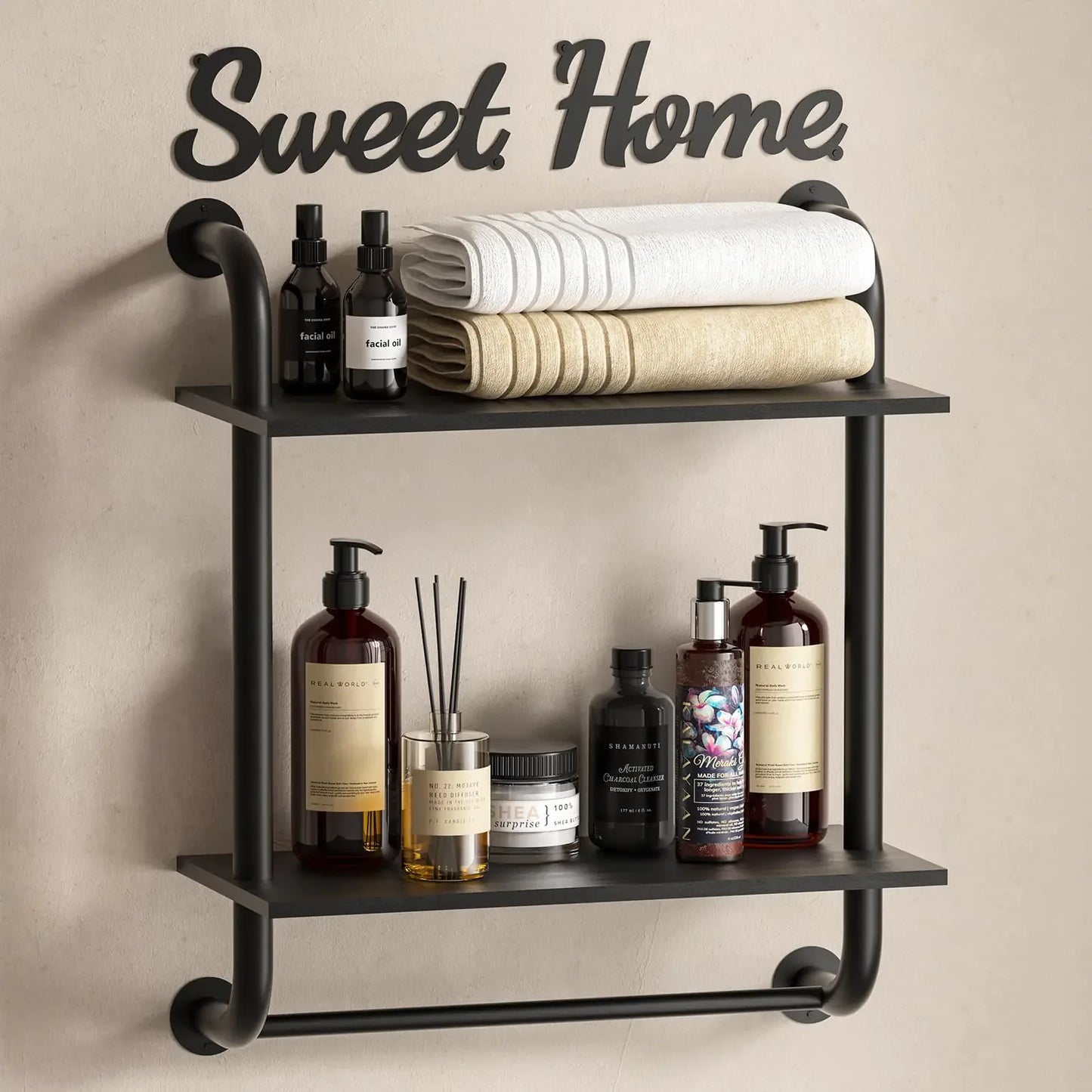 Rustic Industrial Bathroom Shelf 17.3in Black - Nanna's Unique Findings