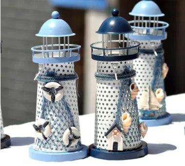 Medium Tin Lighthouse Candle Holder – Nautical Metal Home Decor (14 cm) - Nanna's Unique Findings