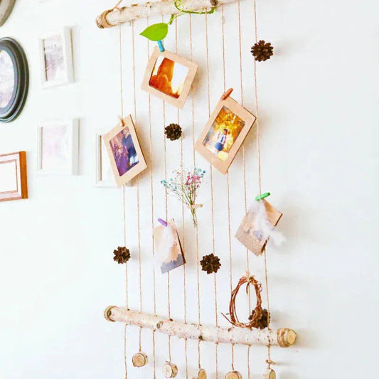 Nordic Pastoral Wall Hanging – Wooden & Jute Rope Photo Display Decor - Nanna's Unique Findings