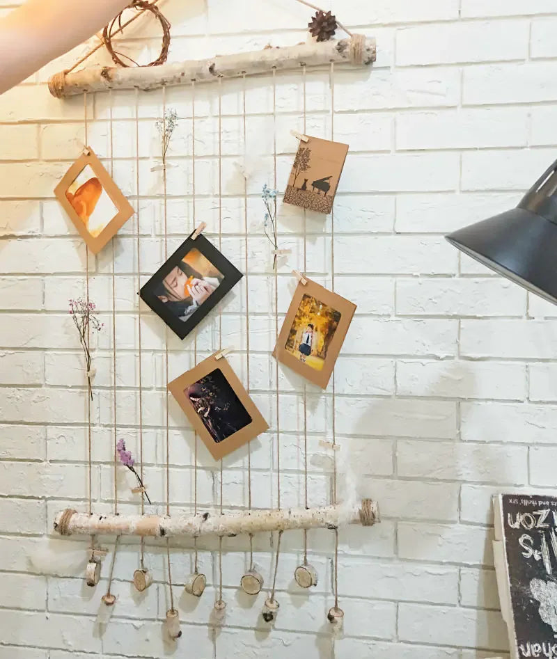 Nordic Pastoral Wall Hanging – Wooden & Jute Rope Photo Display Decor - Nanna's Unique Findings