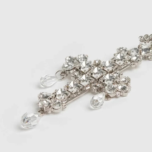 Stonefans Fashion Water Drop Pendant Cross Earrings Jewelry for Women Exaggerated Rhinestone Crystal Dangle Earrings Accessories - Nanna's Unique Findings