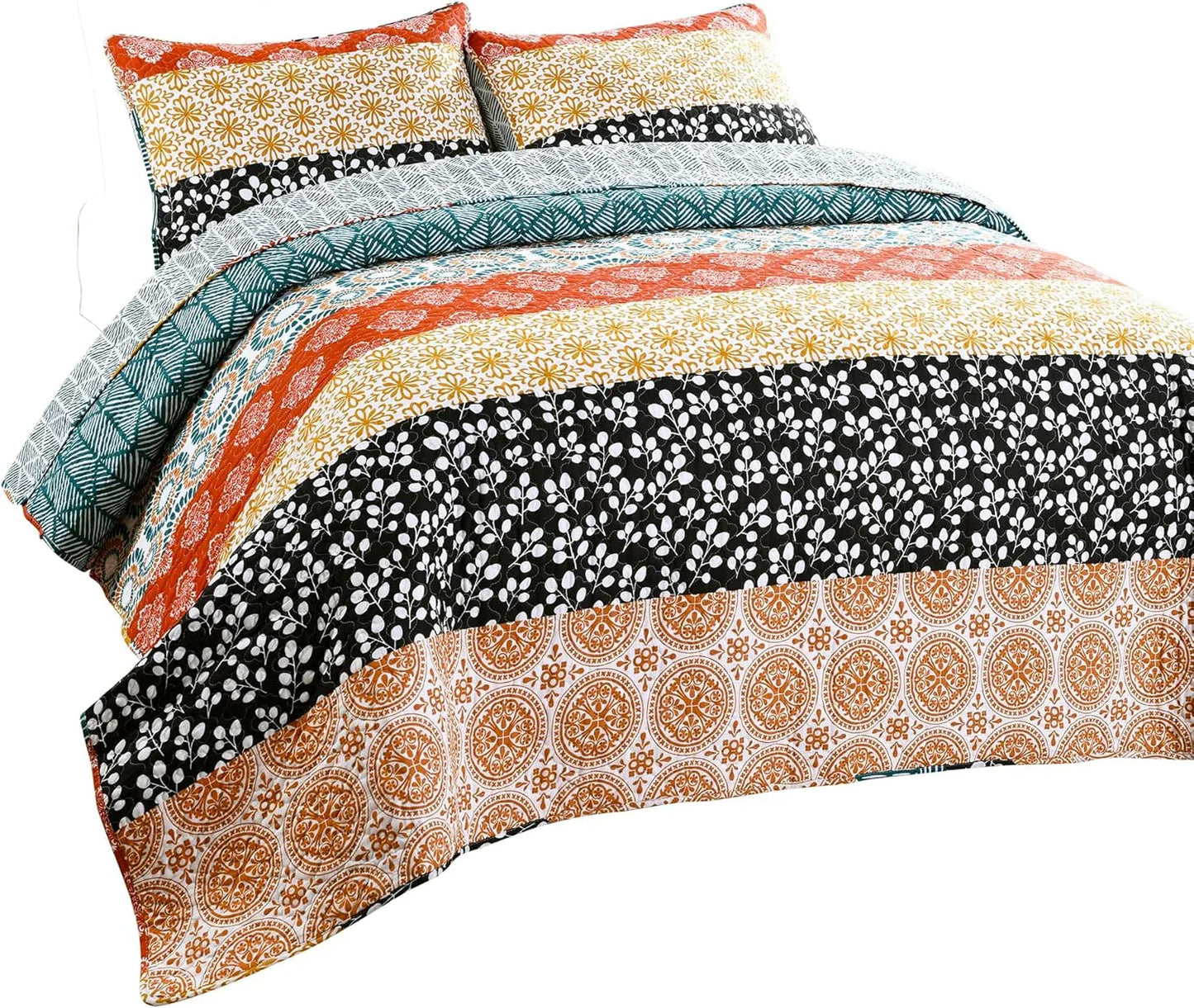 Bohemian Stripe Reversible Cotton Quilt Set – 3 Piece, Full/Queen - Nanna's Unique Findings