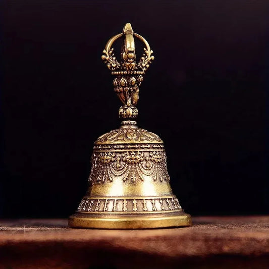 Handcrafted Tibetan‑Style Brass Drop Bell – Vintage Bronze Finish - Nanna's Unique Findings