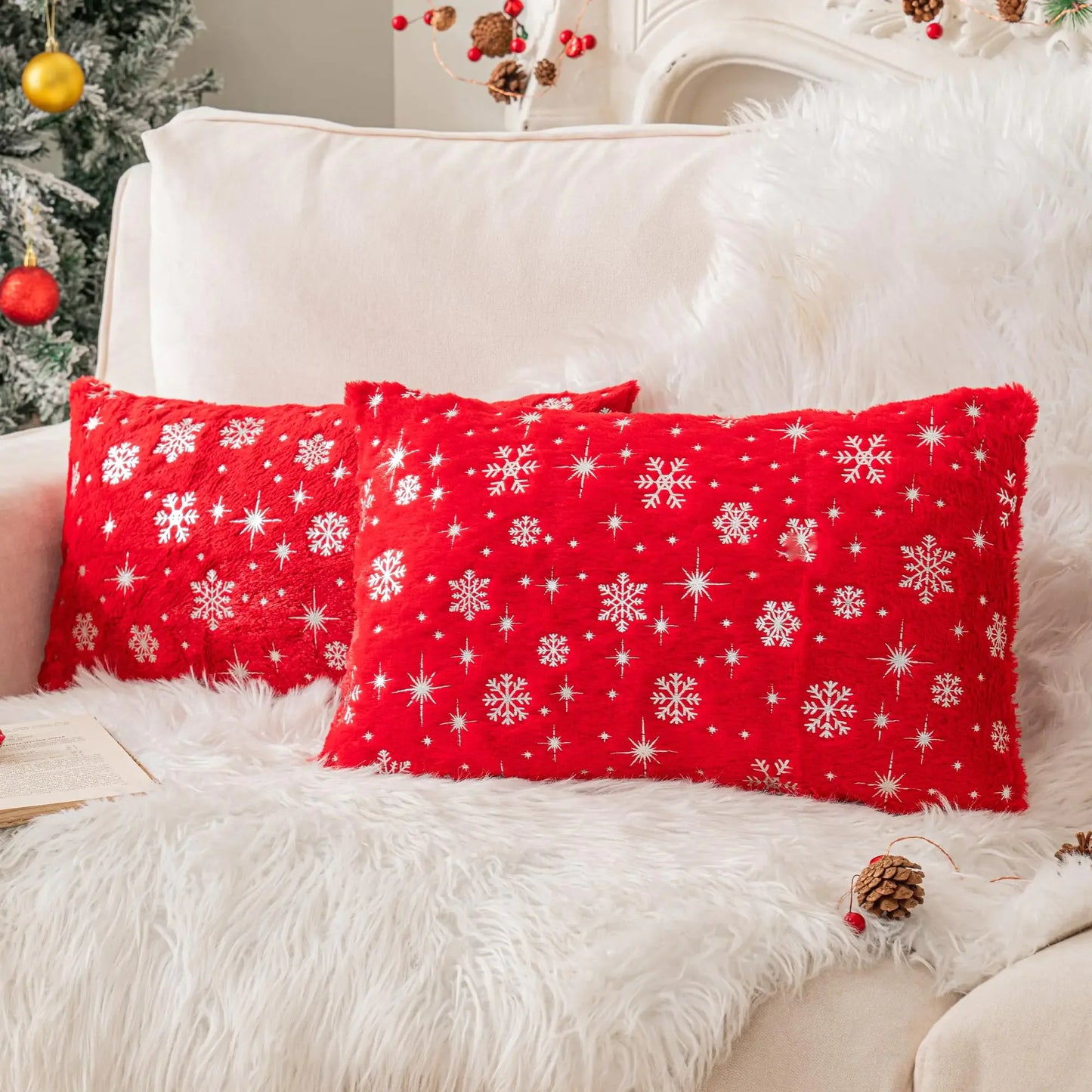Glitzy Snowflake Faux Fur Pillow Covers – Cozy Winter Luxury - Nanna's Unique Findings