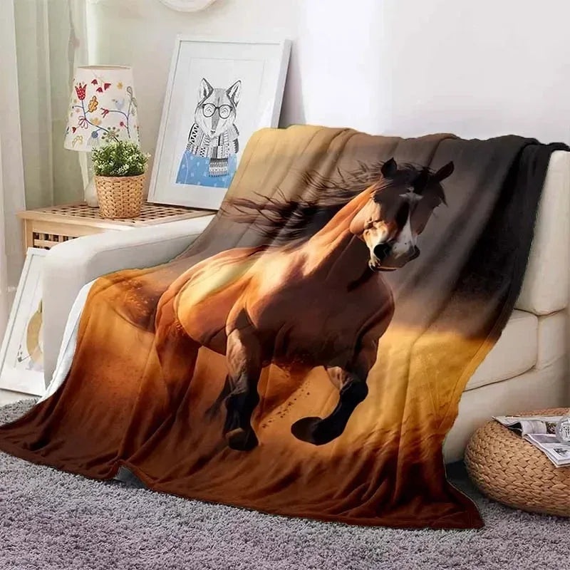 Horse Print Flannel Throw Blanket – Soft, Warm & Multipurpose - Nanna's Unique Findings