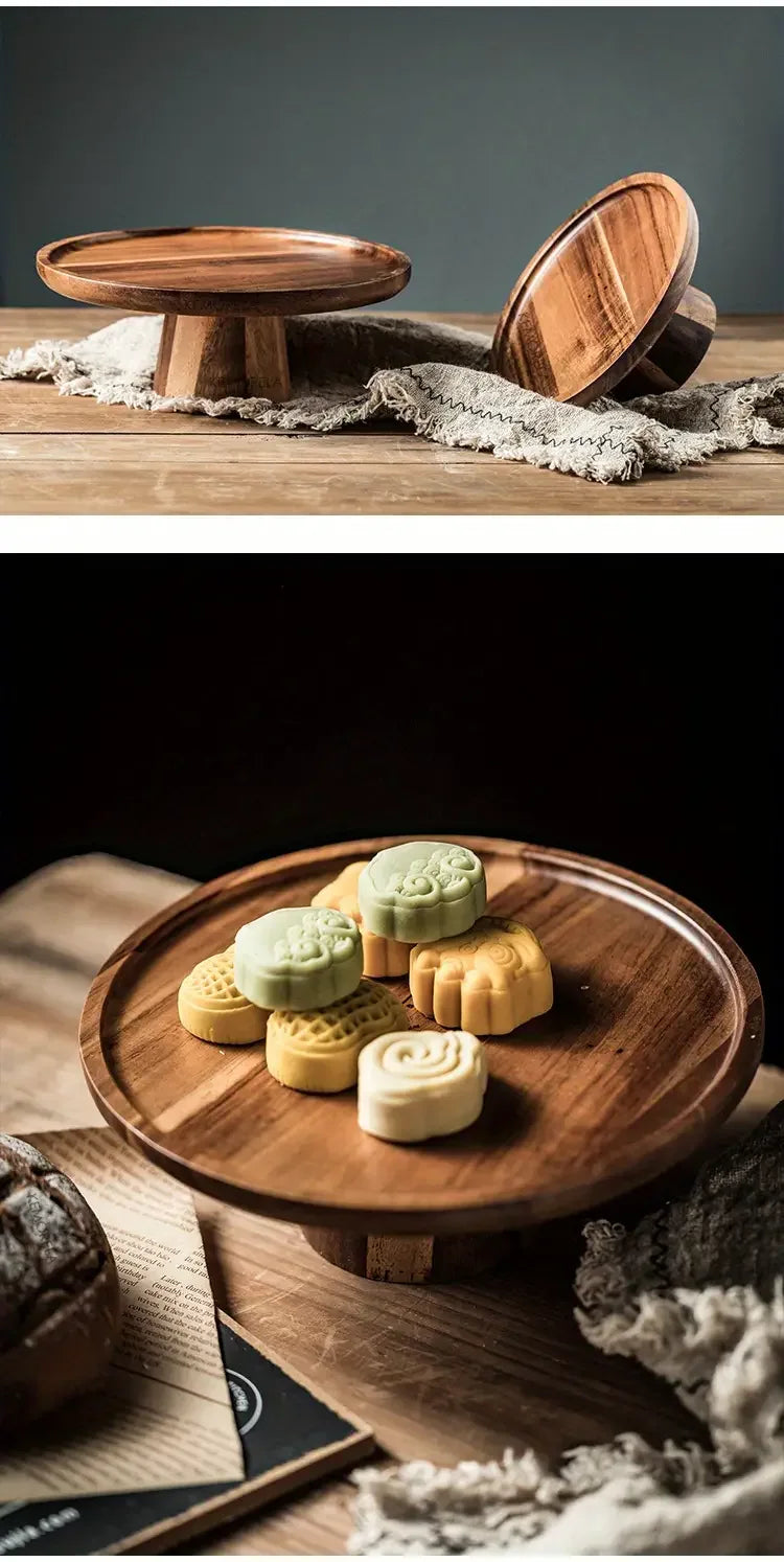 Wooden Round Dessert Plate - Creative Food Serving Tray - Nanna's Unique Findings