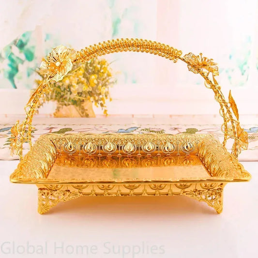 ✨ Gold Vintage Zinc Alloy Serving Tray – European Style with Handles - Nanna's Unique Findings