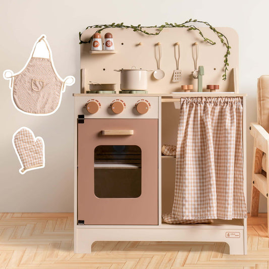 Rustic Wooden Play Kitchen – Pretend Cooking Toy for Kids 3+ by ROBOTIME - Nanna's Unique Findings