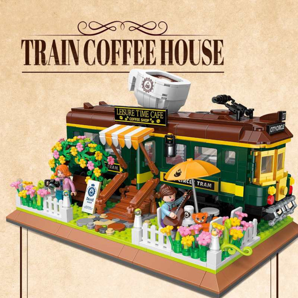 Vintage Train Coffee Shop Building Block Set - DIY Street View Model
