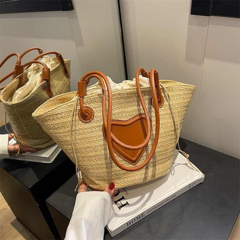 Simple Woven Straw Tote Bag - Natural Beach & Market Bag
