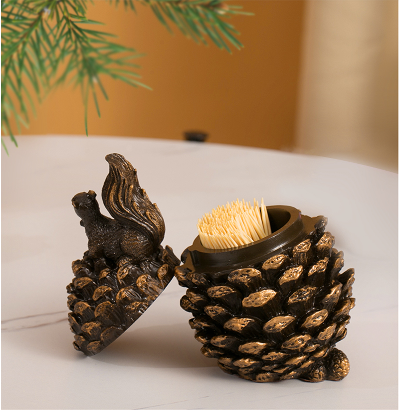 Squirrel Toothpick Holder Bucket – Rustic Wooden Tabletop Accent
