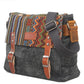 Vintage Canvas Messenger Bag - Ethnic Geometric Pattern