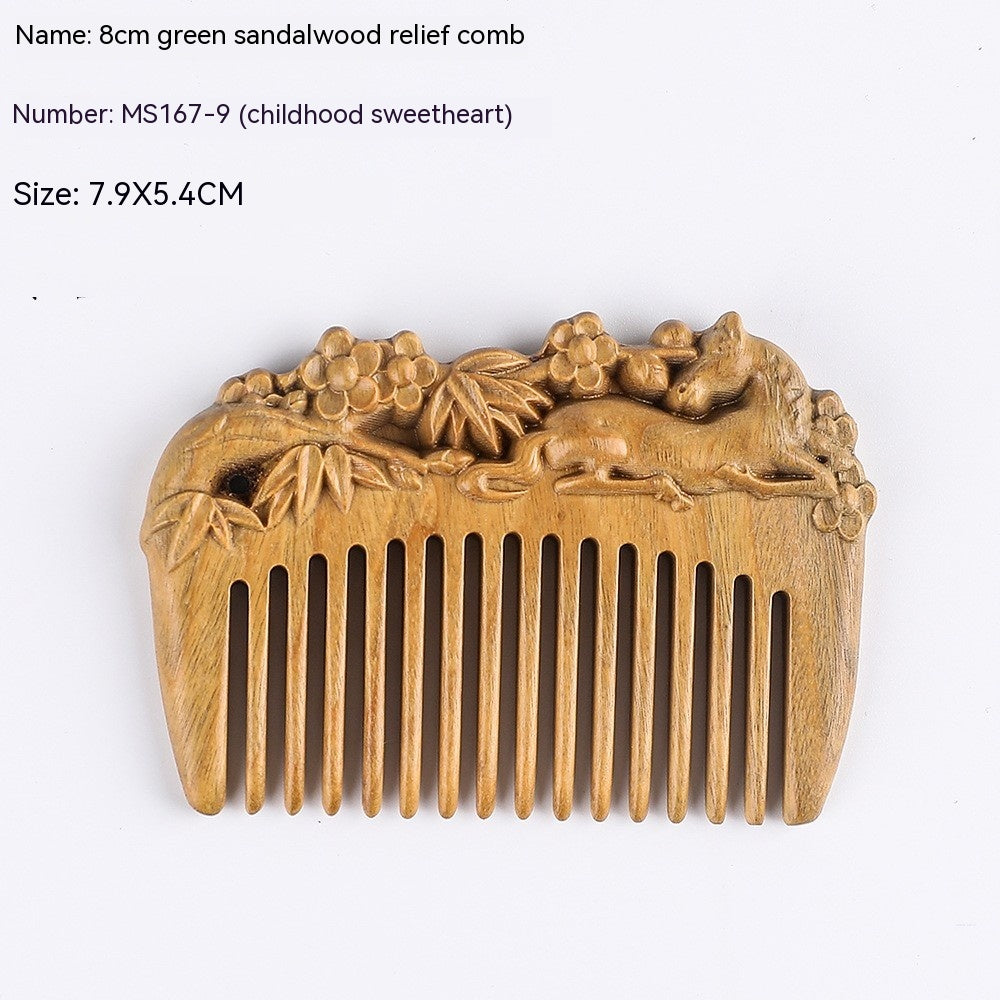 Antique Mini Sandalwood Comb – Hand‑Polished Green Sandalwood