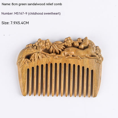 Antique Mini Sandalwood Comb – Hand‑Polished Green Sandalwood