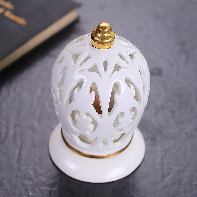 White Ceramic Toothpick Box – Gilt Hollow Vintage Design
