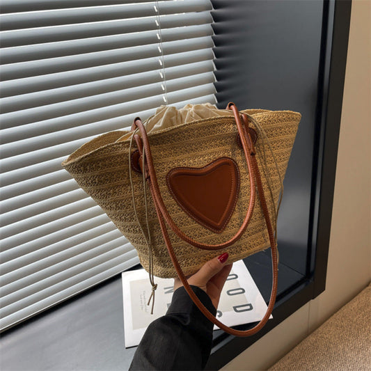 Simple Woven Straw Tote Bag - Natural Beach & Market Bag