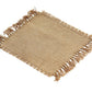 Beige woven placemat with fringes on a white background