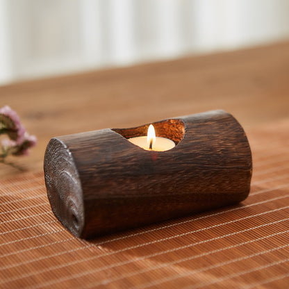 Hand‑Carved Wooden Tealight Holder – Rustic Farmhouse Candle Block