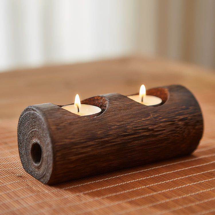 Hand‑Carved Wooden Tealight Holder – Rustic Farmhouse Candle Block