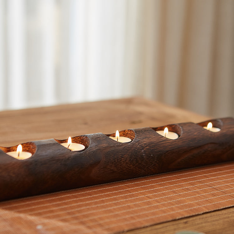 Hand‑Carved Wooden Tealight Holder – Rustic Farmhouse Candle Block