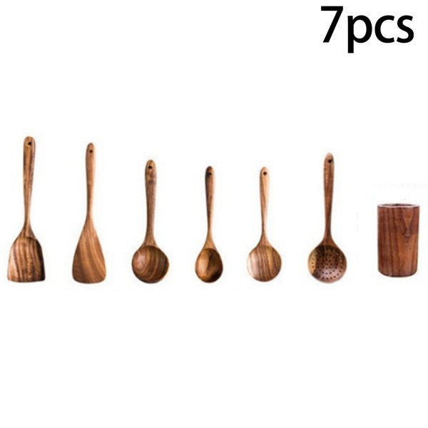 High-Temperature Wooden Cooking Utensil Set – 7-Piece Acacia Wood Kitchen Tools