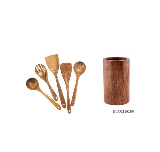High-Temperature Wooden Cooking Utensil Set – 7-Piece Acacia Wood Kitchen Tools