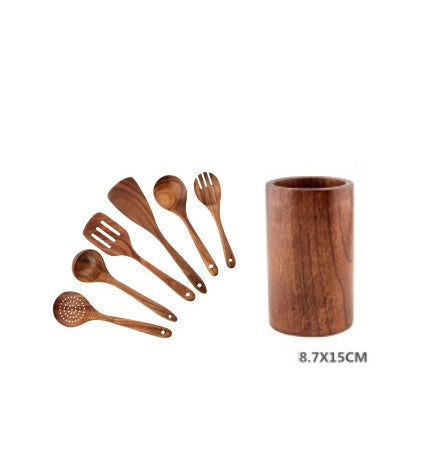 High-Temperature Wooden Cooking Utensil Set – 7-Piece Acacia Wood Kitchen Tools