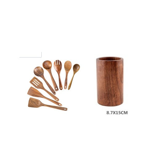 High-Temperature Wooden Cooking Utensil Set – 7-Piece Acacia Wood Kitchen Tools