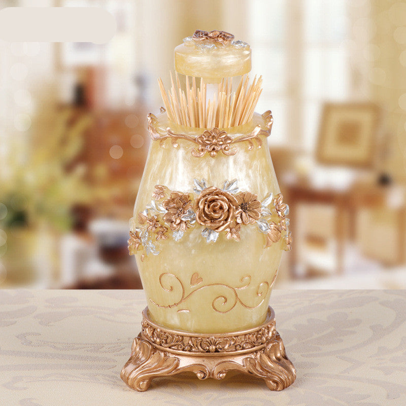 European Pearlescent Resin Swab & Toothpick Box – Carved Floral Accent Holder