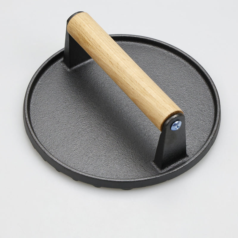 Cast Iron Grill Press – Food‑Grade Steak & Sandwich Weight with Wood Handle (Round or Square)