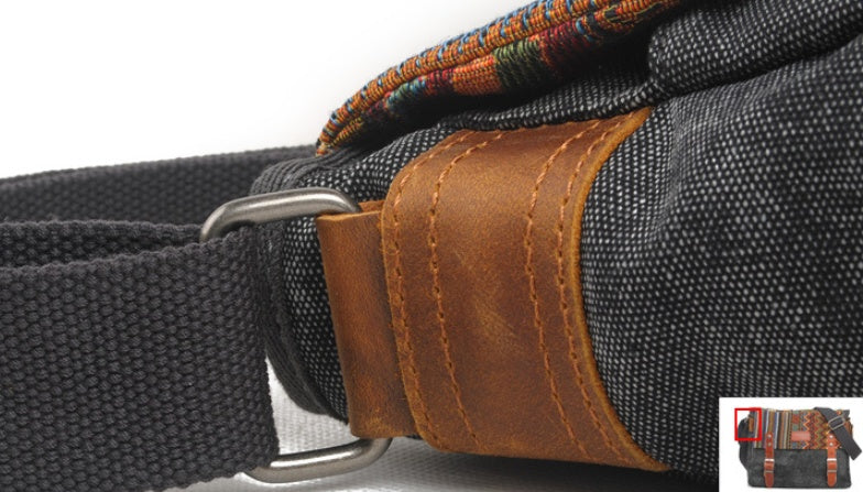 Vintage Canvas Messenger Bag - Ethnic Geometric Pattern