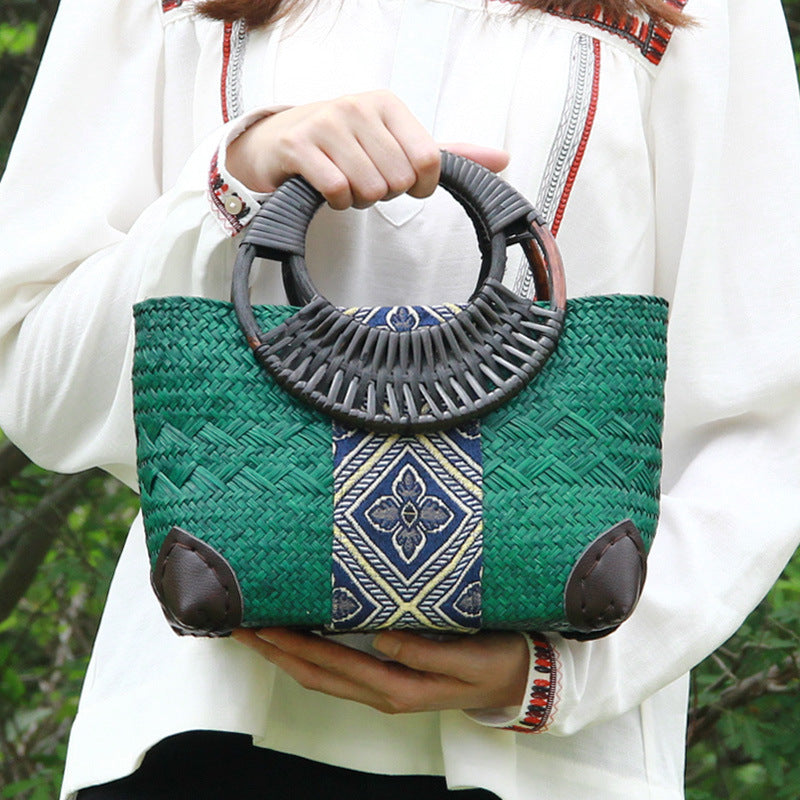 Vintage Handwoven Straw Tote - Artisan Summer Bag