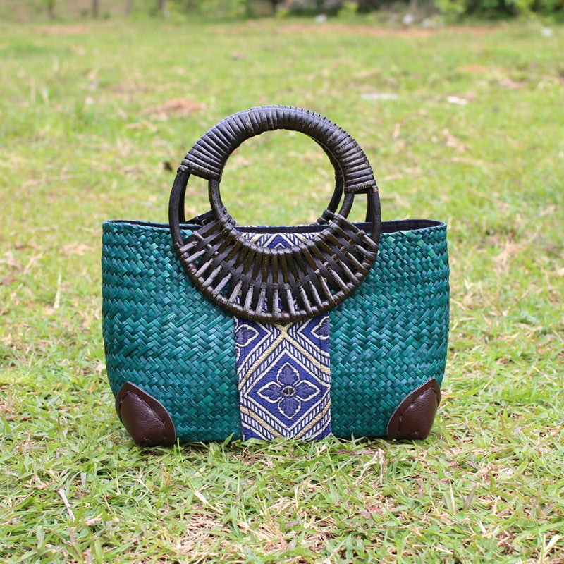 Vintage Handwoven Straw Tote - Artisan Summer Bag