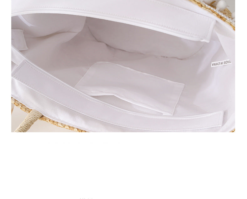 White material inside vintage straw shoulderbag