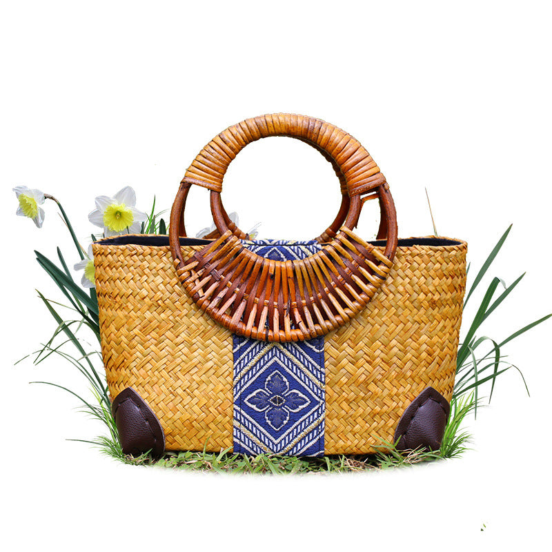 Vintage Handwoven Straw Tote - Artisan Summer Bag