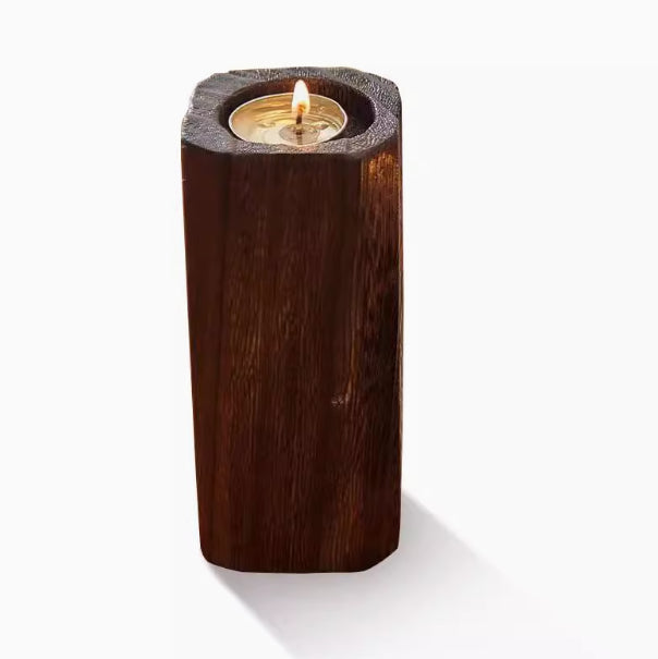 Hand‑Carved Wooden Tealight Holder – Rustic Farmhouse Candle Block