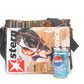 Multicolored bag with a magazine and a can of Pepsi on a white background
