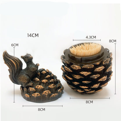 Squirrel Toothpick Holder Bucket – Rustic Wooden Tabletop Accent