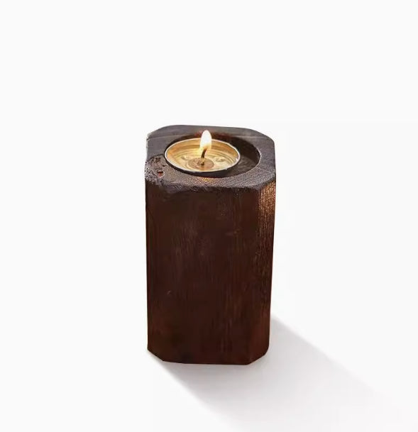 Hand‑Carved Wooden Tealight Holder – Rustic Farmhouse Candle Block